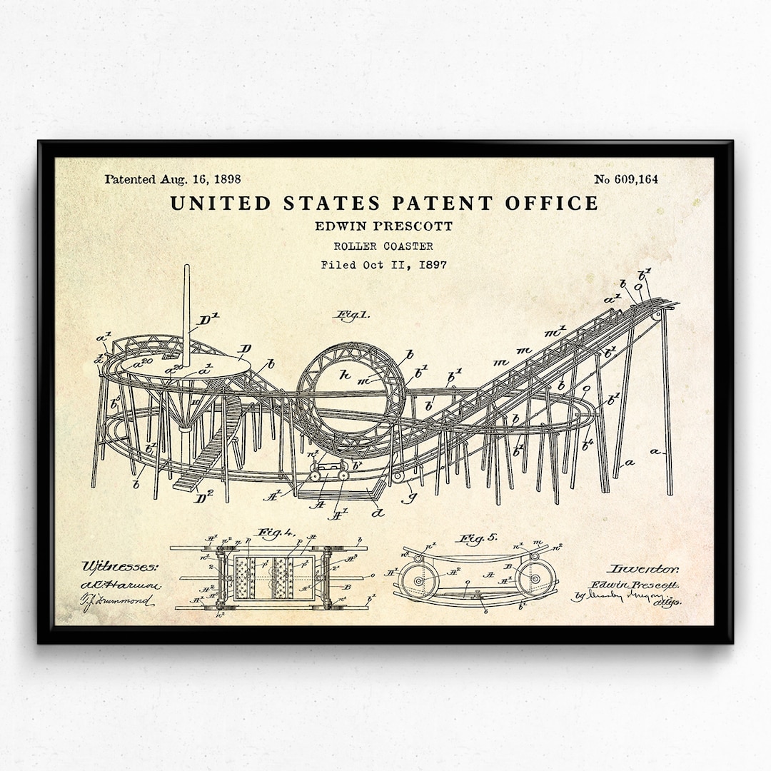 Roller Coaster 1898 Patent Art Print. Loop the Loop Invention Blueprint ...
