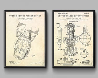 Neutronic Reactor & Fat Man Atomic Bomb Patent Art Prints, Set of 2