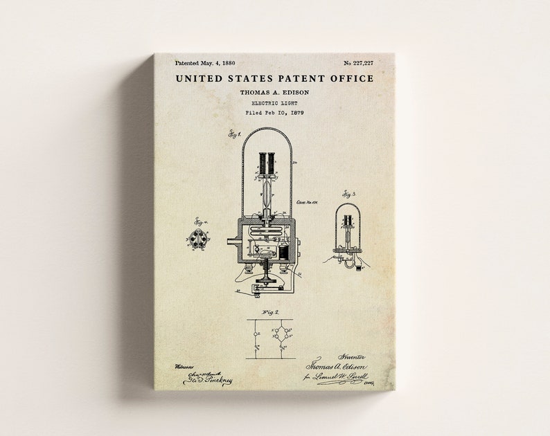 Light Bulb 1880 Patent Print. Incandescent Lamp Invention Lightbulb ...
