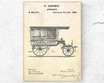 Ambulance Patent Print. Medical Poster. Vintage Graphic. EMT Wall Decor. Ambulance Blueprint. Hospital Art