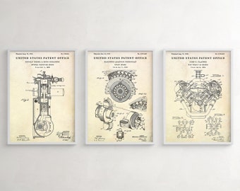 Poster Mural Brevet Moteur V8 - Art Rétro Voiture Muscle, Style Vintage - Neuf Sous Rouleau