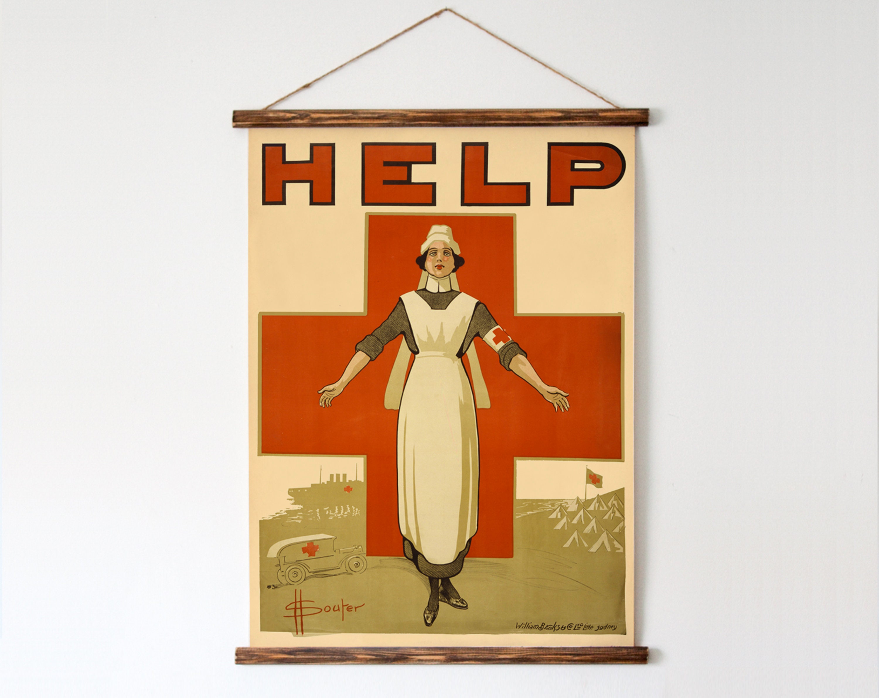 World War I Poster: Red Cross Nurse Help Print, Vintage Wall