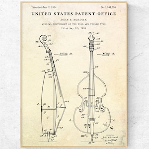 Cello 1934 Patent Print. Musical Instrument Invention Contrabass Blueprint Poster. Classical Music Wall Art. Orchestra Lover, Cellist Gift
