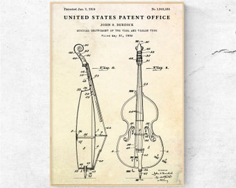 チェロ 1934年特許図面。楽器発明コントラバス設計図ポスター