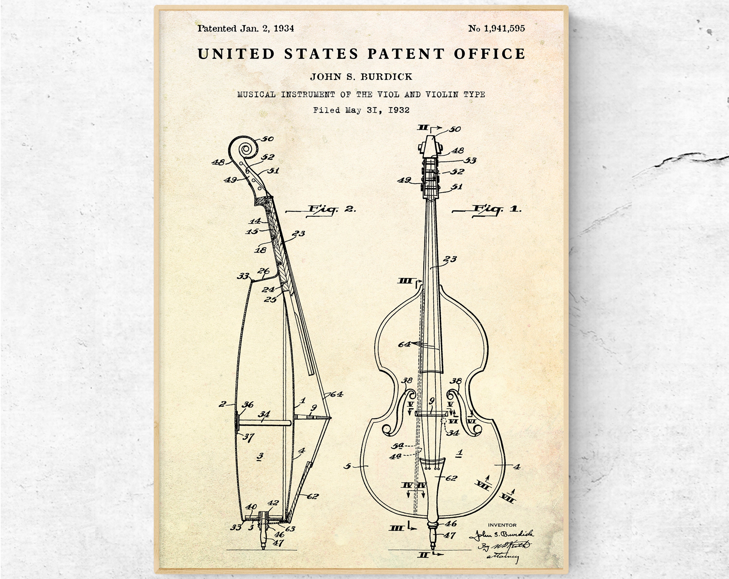 Viol and Violin Patent Poster Violoncello and Double-bass 