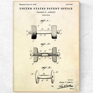 Dumbbell 1928 Patent Print, Vintage Workout Sports Wall Art, Blueprint Poster, Bodybuilder Weightlifting Gift, Fitness Room, Home Gym Decor