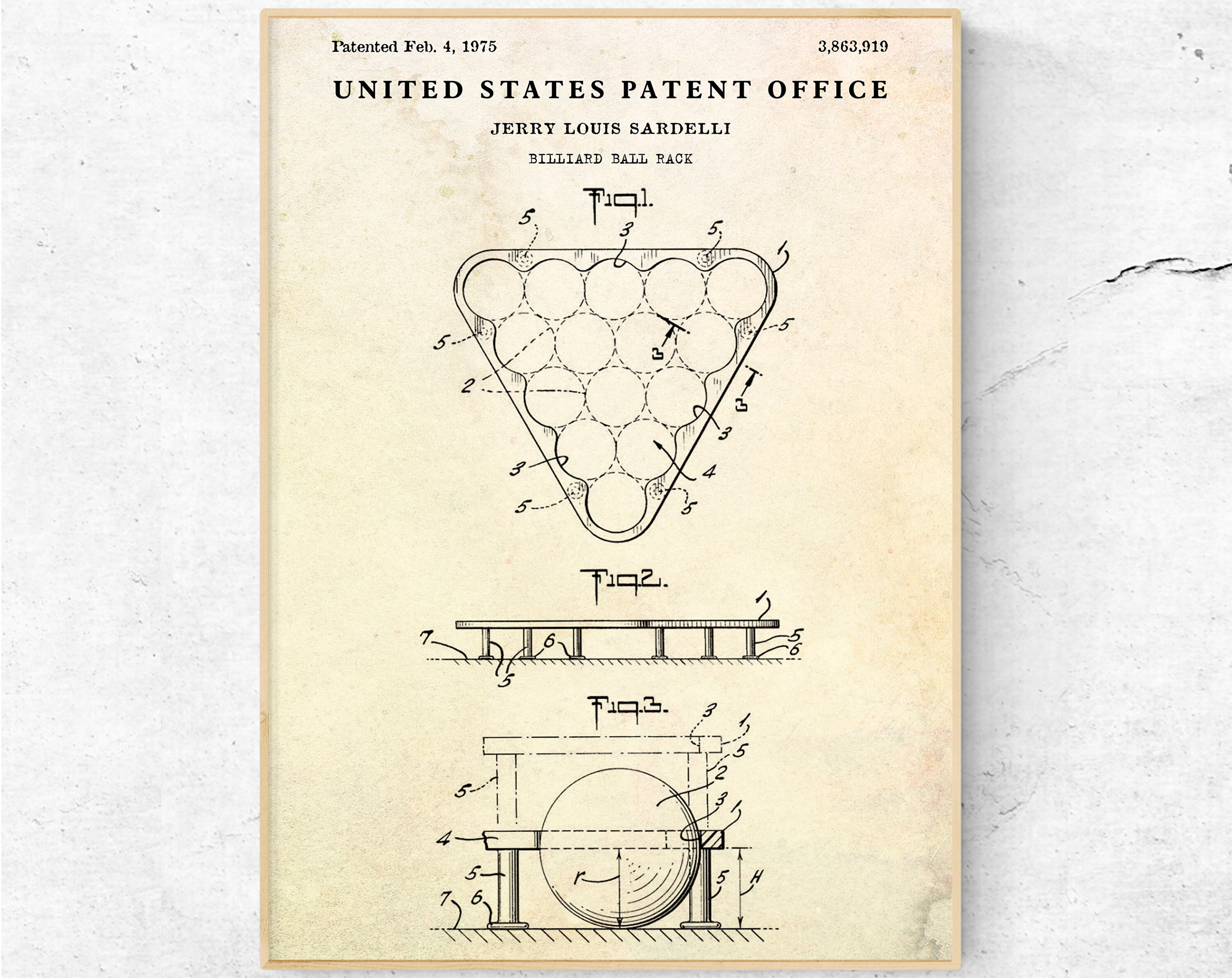 Billiard Ball Rack Patent Poster. Vintage Pool Invention Etsy