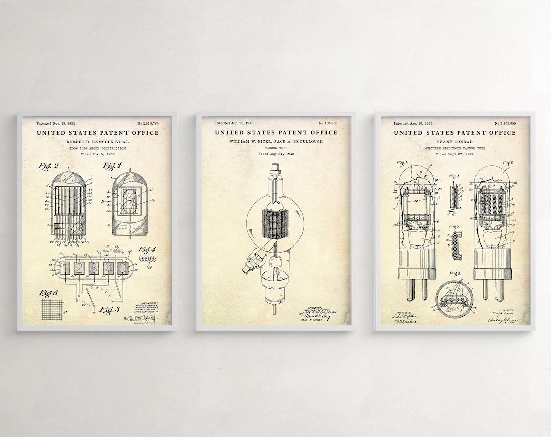 Vacuum Tube Patent Wall Art, Radio Tube Inventions Blueprint Poster, Geek Steampunk Audiophile ...