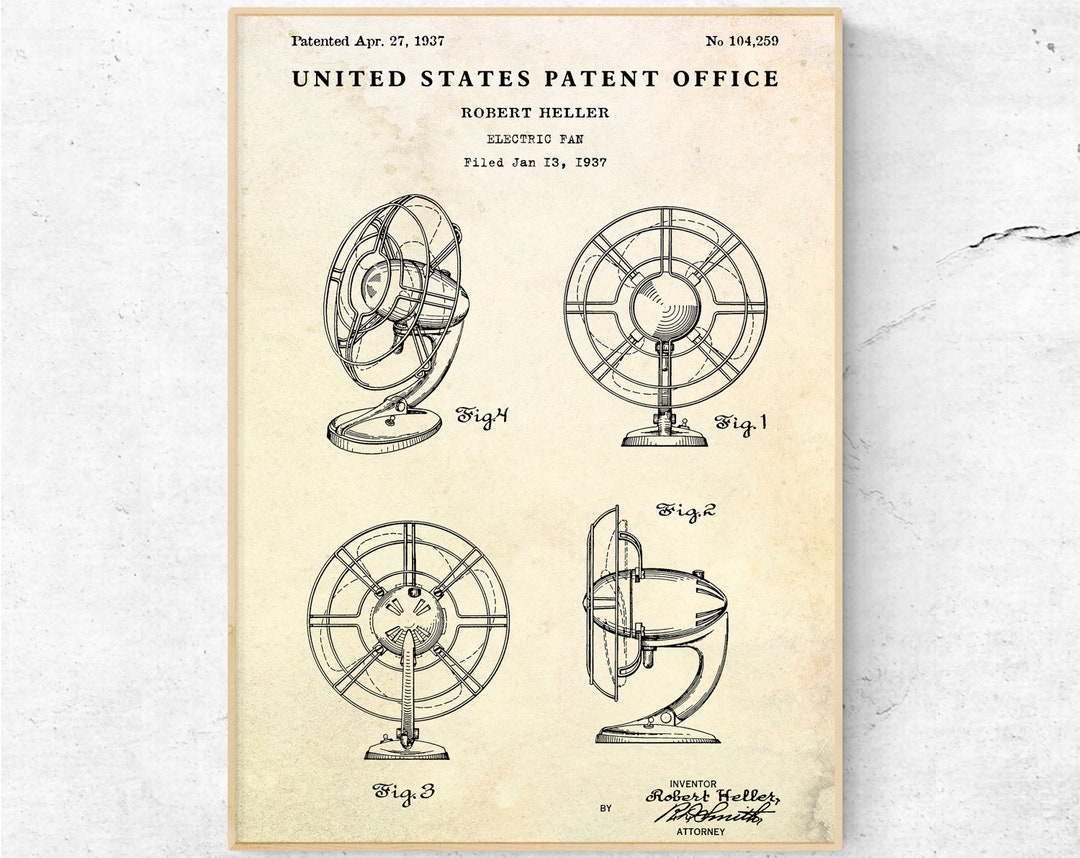 How Invented Fan Electric Fan 1937 Patent Print. HVAC Invention Vintage Blueprint Poster ...
