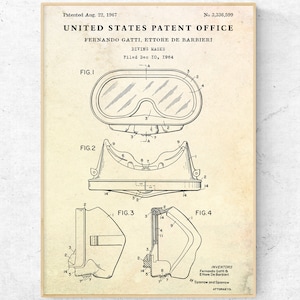 Taucherbrille Patent Print. Inventions Blueprint Poster. Tiefseetaucher Geschenk. Beach House Wandkunst. Maritime Dekoration. Fertig zum aufhängen