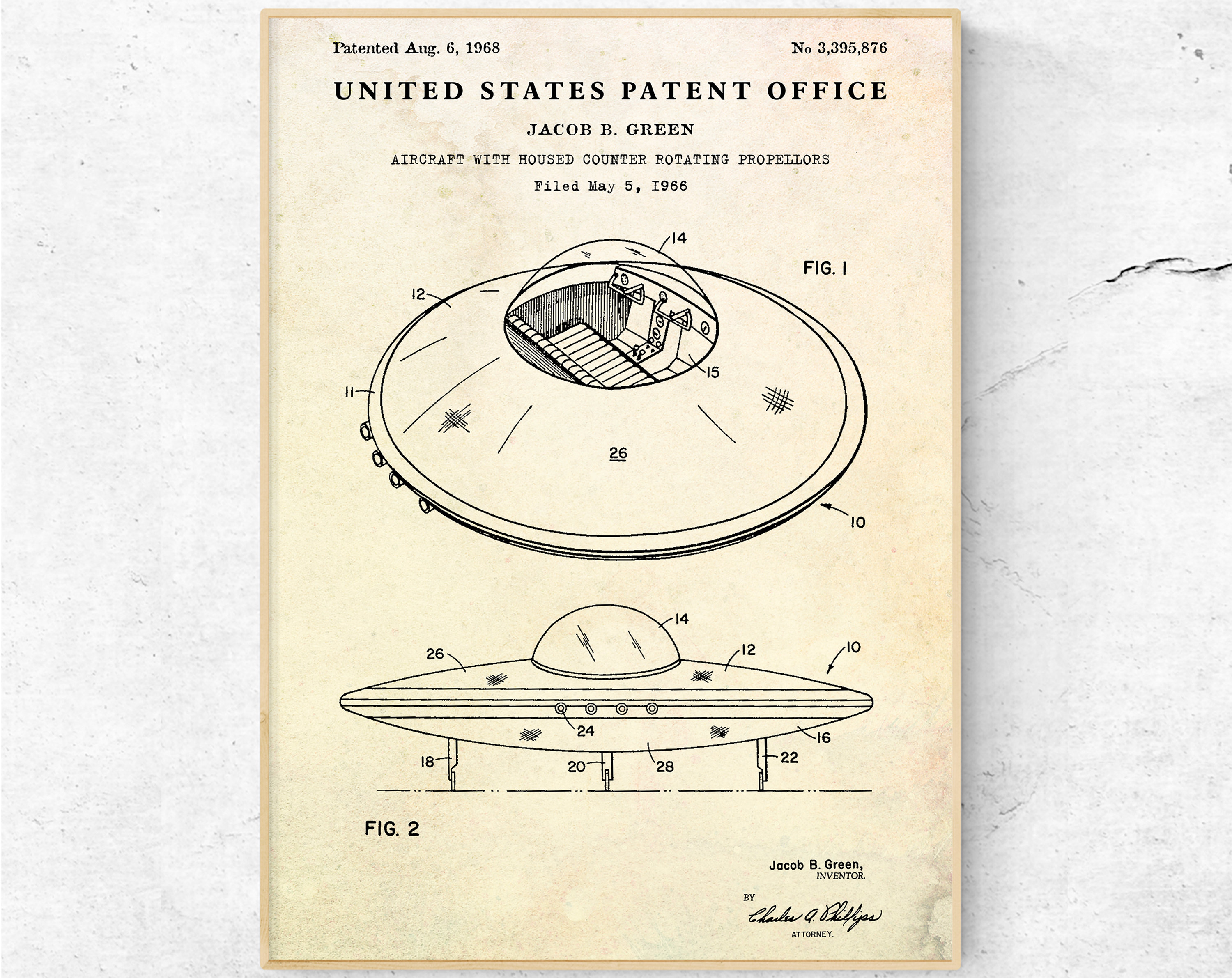 Flying Saucer 1968 Patent Print. UFO Gift, Spaceship Decor, Inventions Blueprint, Space Exploration Aliens Wall Art, VTOL Aircraft Poster
