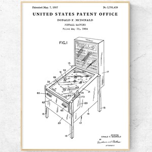 Pinball Machine 1957 Patent Print. Blueprint Poster. Gamer Gift. Retro ...