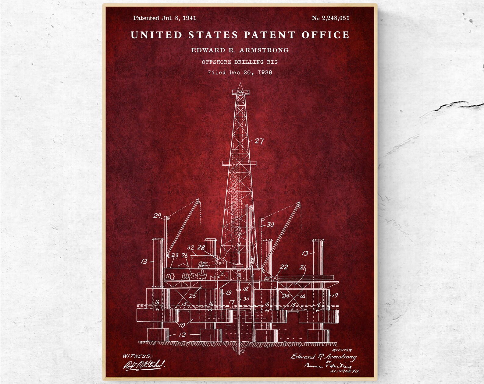 Offshore Drilling Rig 1941 Patent Print, Oil Well Inventions Blueprint ...
