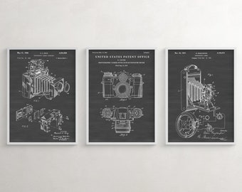 Juego de láminas artísticas con patentes de cámaras vintage, regalo para fotógrafos, decoración para estudios fotográficos.
