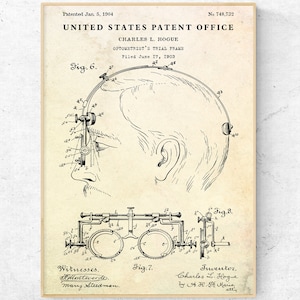 Optometrist Trial Frame Patent Print. Inventions Blueprint Poster. Eye Clinic Wall Art. Optical Shop, Optometry Decor. Optometrist Gifts