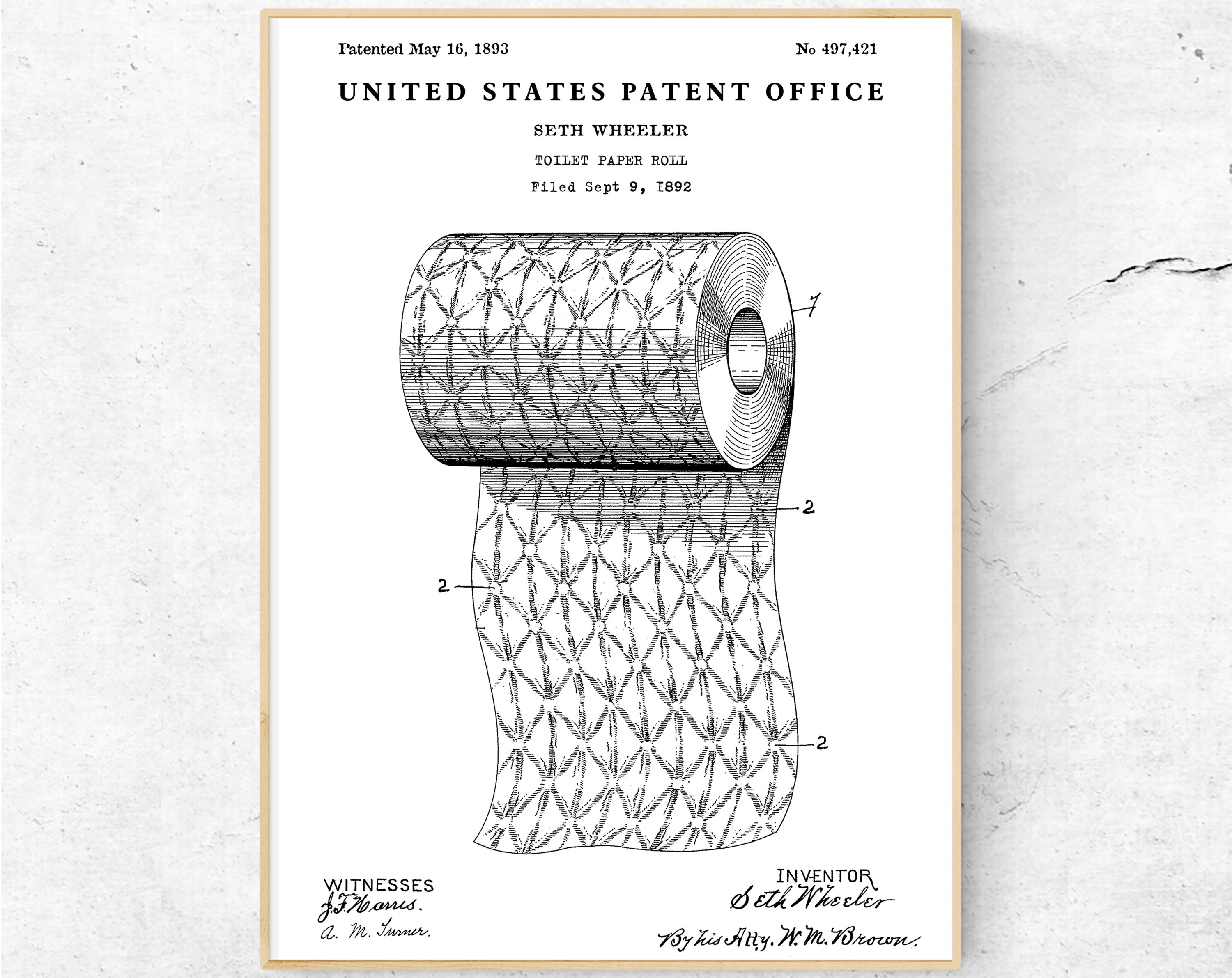 Toilet Paper Roll Official Patent Blueprint Thick Paper Sign Print