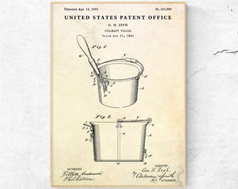 Culinary Vessel Vintage Patent Art Print. Kitchen Blueprint Poster. Rustic Wall Decor