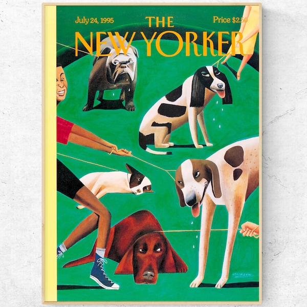 Affiche du terrain de promenade pour chiens. illustration vintage. Impression d’art mural de couverture de magazine. 24 juillet 1995