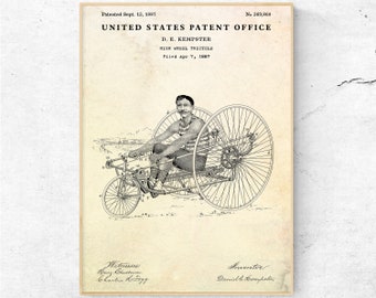 High Wheel Tricycle Patent Print, Vintage Bicycle Blueprint, Bike Retro Decor, Cyclist Gift