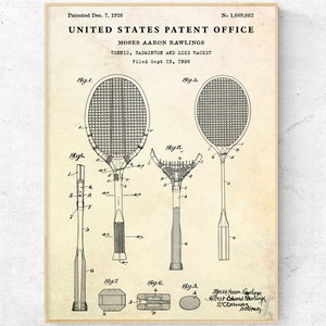 Badminton Racket 1926 Patent Print. Lawn Game Vintage Wall Art, Blueprint Poster