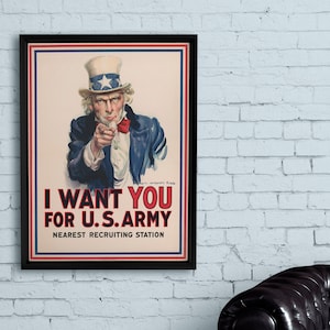 I Want You For US Army Poster, World War 1, Uncle Sam Vintage Wall Art, Military Print, History Buff Gift, Ready to Hang Canvas image 5