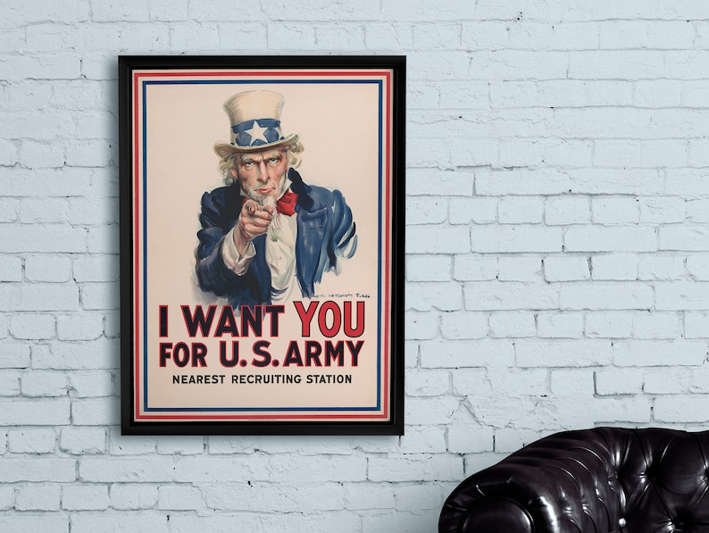 I Want You For US Army Poster, World War 1, Uncle Sam Vintage Wall Art, Military Print, History Buff Gift, Ready to Hang Canvas image 5