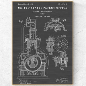 May include: Black and white illustration of a patent for a motor, filed on July 7, 1888, by Robert Creuzbaur. The patent number is 1,037,842. The illustration shows a detailed diagram of the motor with various parts labeled.
