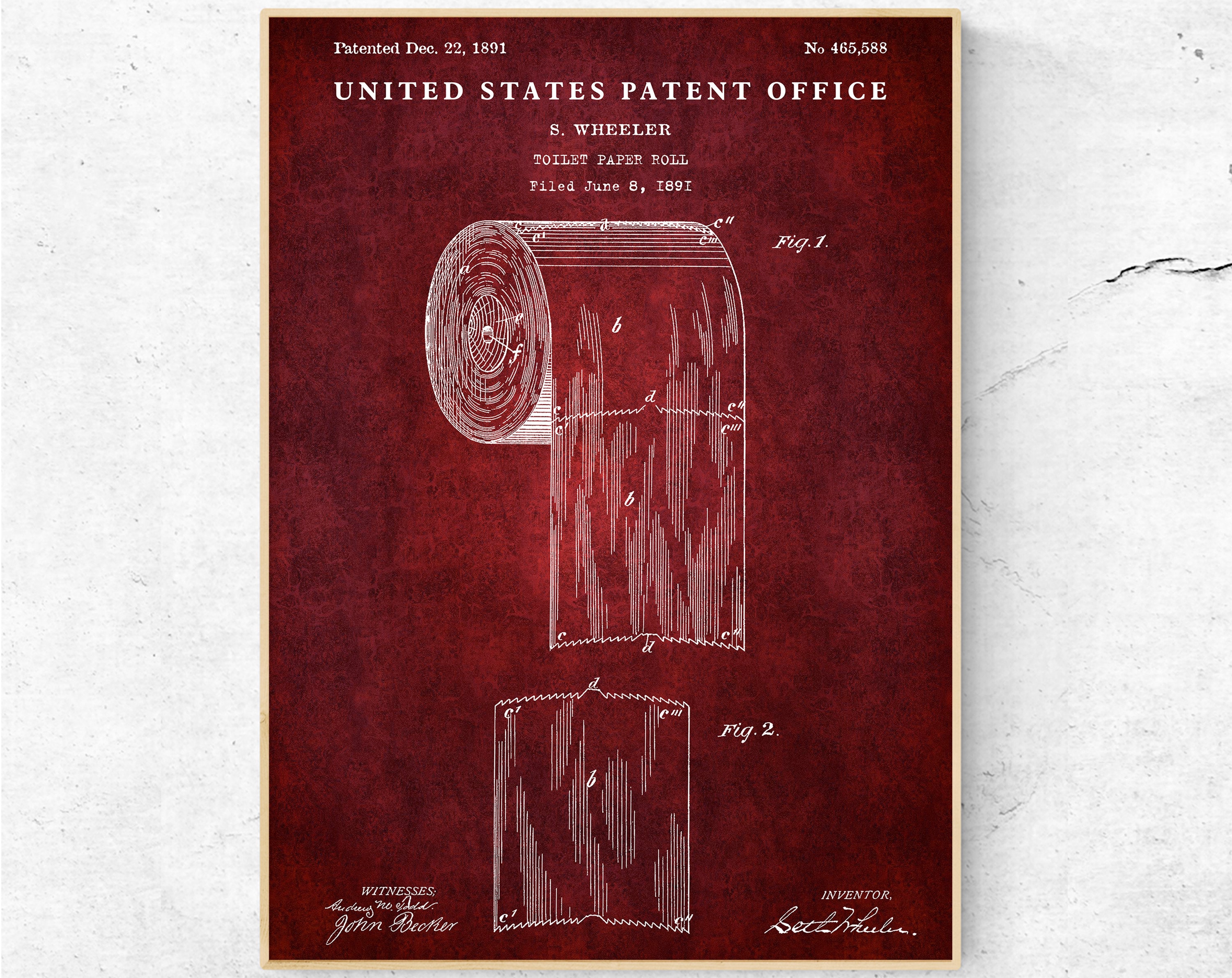 Toilet Paper 1891 Patent Print. Bathroom Vintage Wall Art. Inventions ...