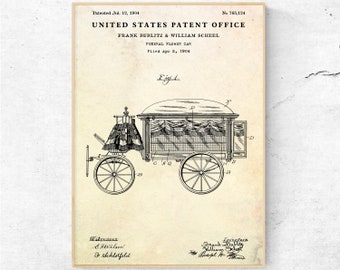Funeral Flower Car Design 1904 Patent Print. Funeral Carriage Inventions Blueprint Poster. Vintage Wall Art, Undertaker Gift