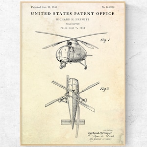 Helicopter 1946 Patent Print. Blueprint Poster. Aviation Vintage Wall Art. Helicopter Pilot Gift, Aircraft Decor, Ready to Hang Canvas