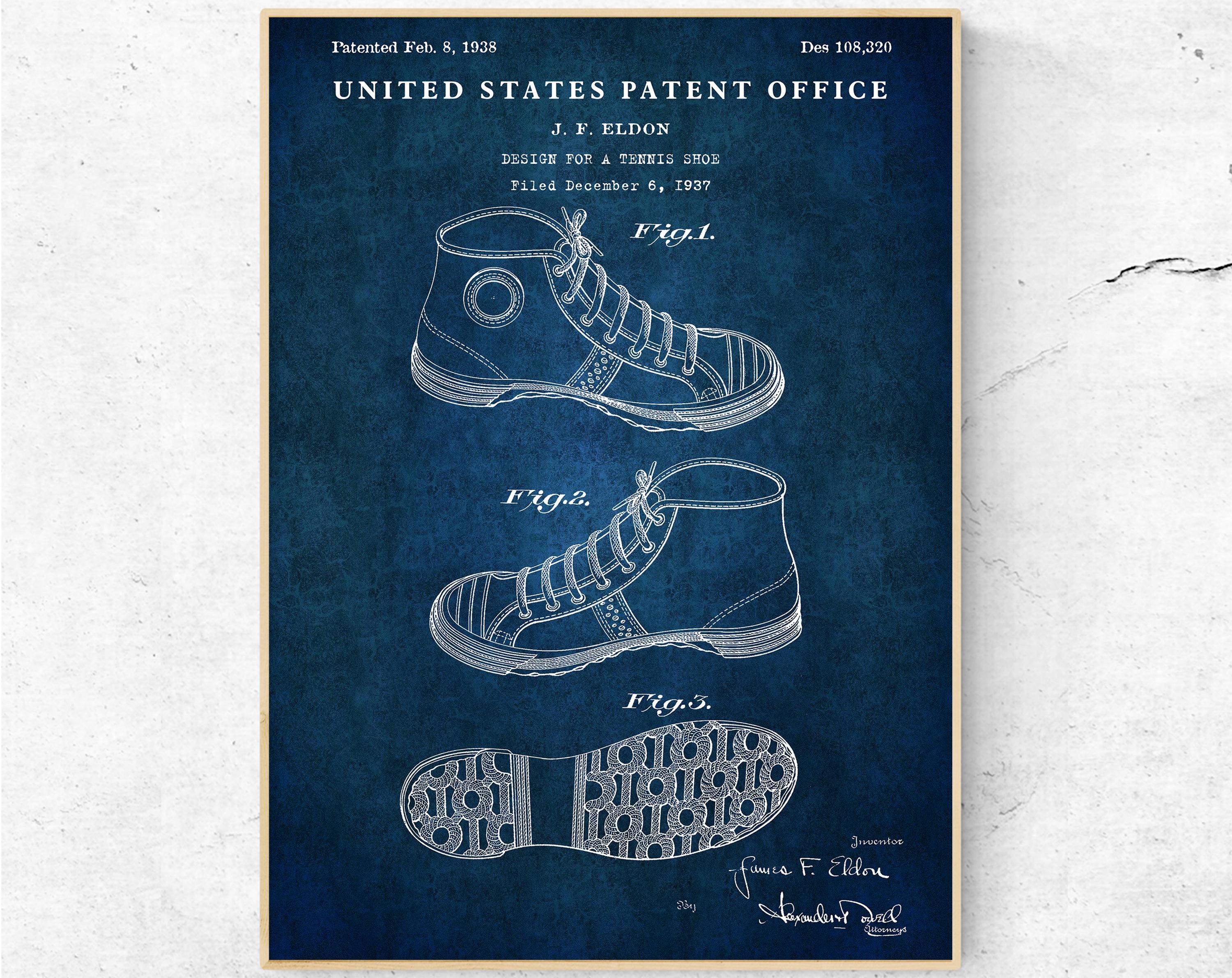 Tennis Shoe 1938 Patent Poster. Vintage Sports Sneaker