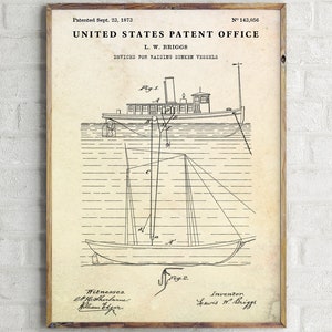 Art mural nautique vintage. Impression de brevet de navire de sauvetage. Affiche de plan de bateau. Décoration nautique. Cadeaux marins