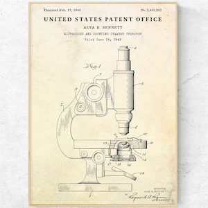Microscope 1948 Patent Print. Forensic Science Decor, Medical Research Doctors Office Wall Art, Inventions Blueprint Poster, Scientist Gift