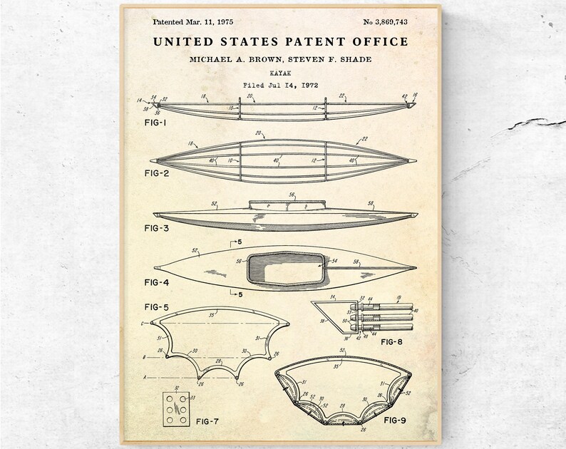 Kayak Patent Print. Paddling Boat Inventions Blueprint Poster. River ...
