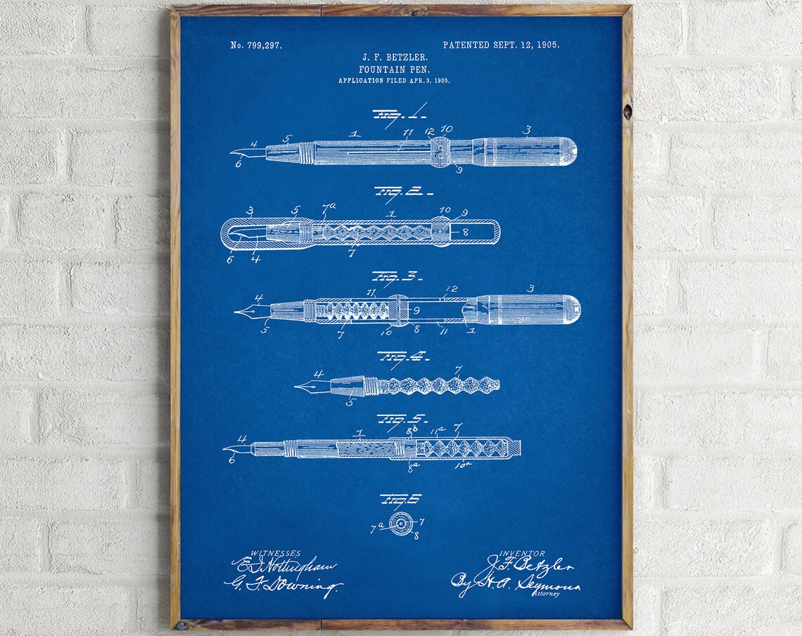 Fountain Pen Patent Print. Pen Wall Art. Pen Poster. Pen Etsy