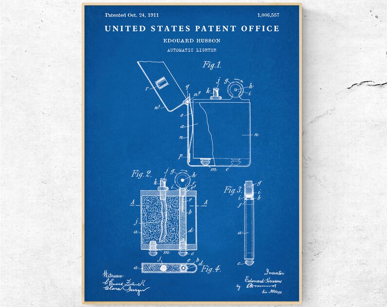 Lighter Patent Print Smokers Gift Tobacco Smoking Mens Wall Art Man Cave Decor Vintage Blueprint Poster