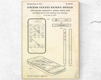 Сell Phone Touch Screen Patent Print. Smartphone Poster. Mobile Telephone Tech, Geek Wall Art, IT Engineer Gift Canvas