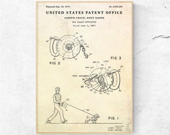 1972 Retractable Dog Leash Patent Print, Invention Blueprint Poster, Kennel Wall Art