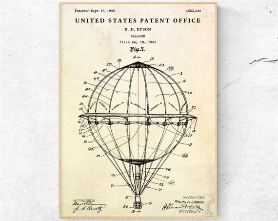 Balloon Patent Print. Airship Inventions Blueprint Wall Art. - Etsy