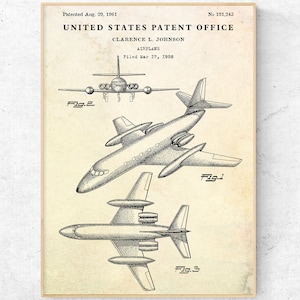 Airplane 1961 Patent Print, Aviation Inventions Blueprint Poster. Pilot Gift. Aircraft Wall Art. Man Cave Decor