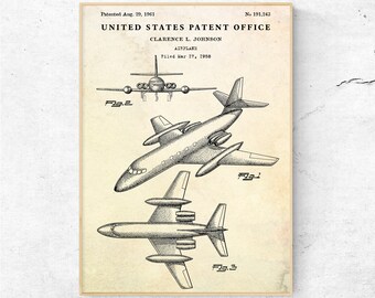 Flugzeug 1961 Patentdruck, Luftfahrt Erfindungen Blueprint Poster. Pilot Geschenk. Flugzeug-Mann-Höhlen-Kunst