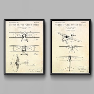Douglas Flugzeug Patent Wandkunst, Flugzeug Erfindungen Luftfahrt Blaupause Poster, Pilot Geschenk, Flugzeug Vintage Dekor, 2er Set Drucke