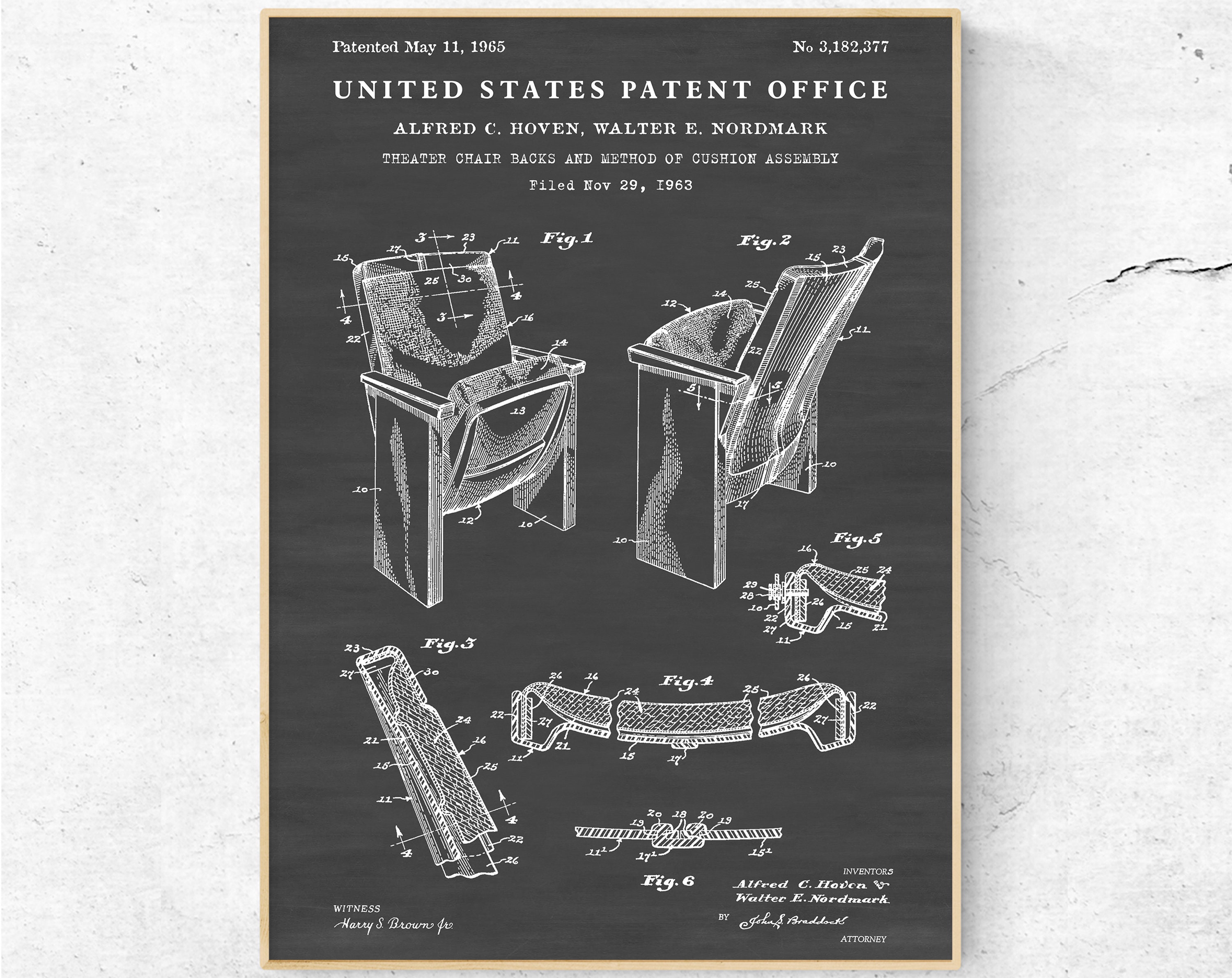 Theater Seat 1963 Patent Art Print. Furniture Invention Blueprint Poster.  Theatrical Romantic Thespian Gift. Drama Vintage Wall Decor - Etsy