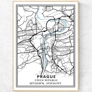 Prague Map Print, Modern City Map Wall Art, Czech Republic Travel Gift Poster
