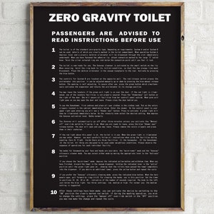 Arte mural para el baño: Instrucciones para el inodoro de gravedad cero (impresión). Decoración de ciencia ficción para el baño. Póster para el aseo.