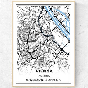 Impression de carte de Vienne, art mural de carte moderne, cadeau de voyage en Autriche Poster
