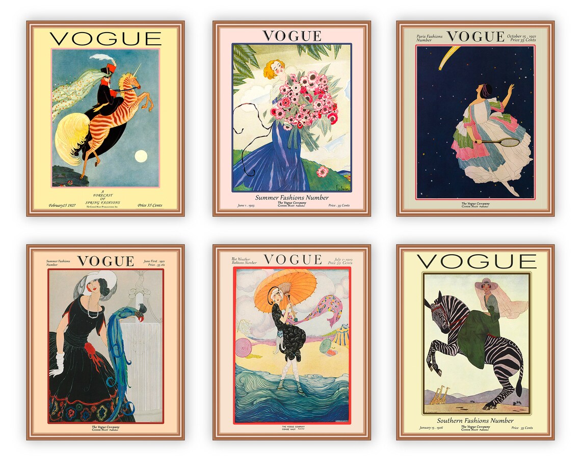 Fashion Wall Art Vintage Magazine Cover Poster Set of 6 Etsy