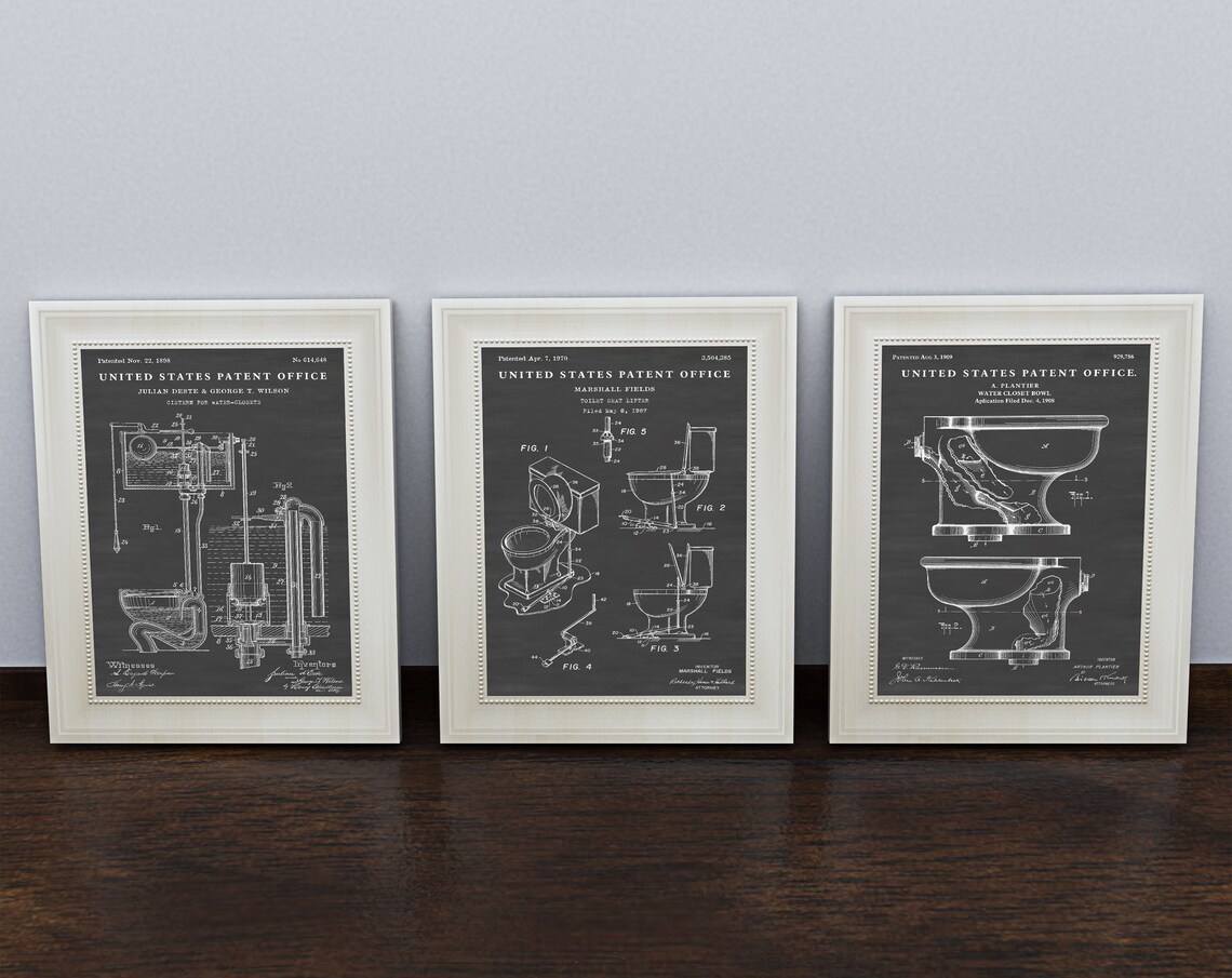 Toilet Vintage Wall Art. Set of 3 Patent Prints. Water Closet | Etsy
