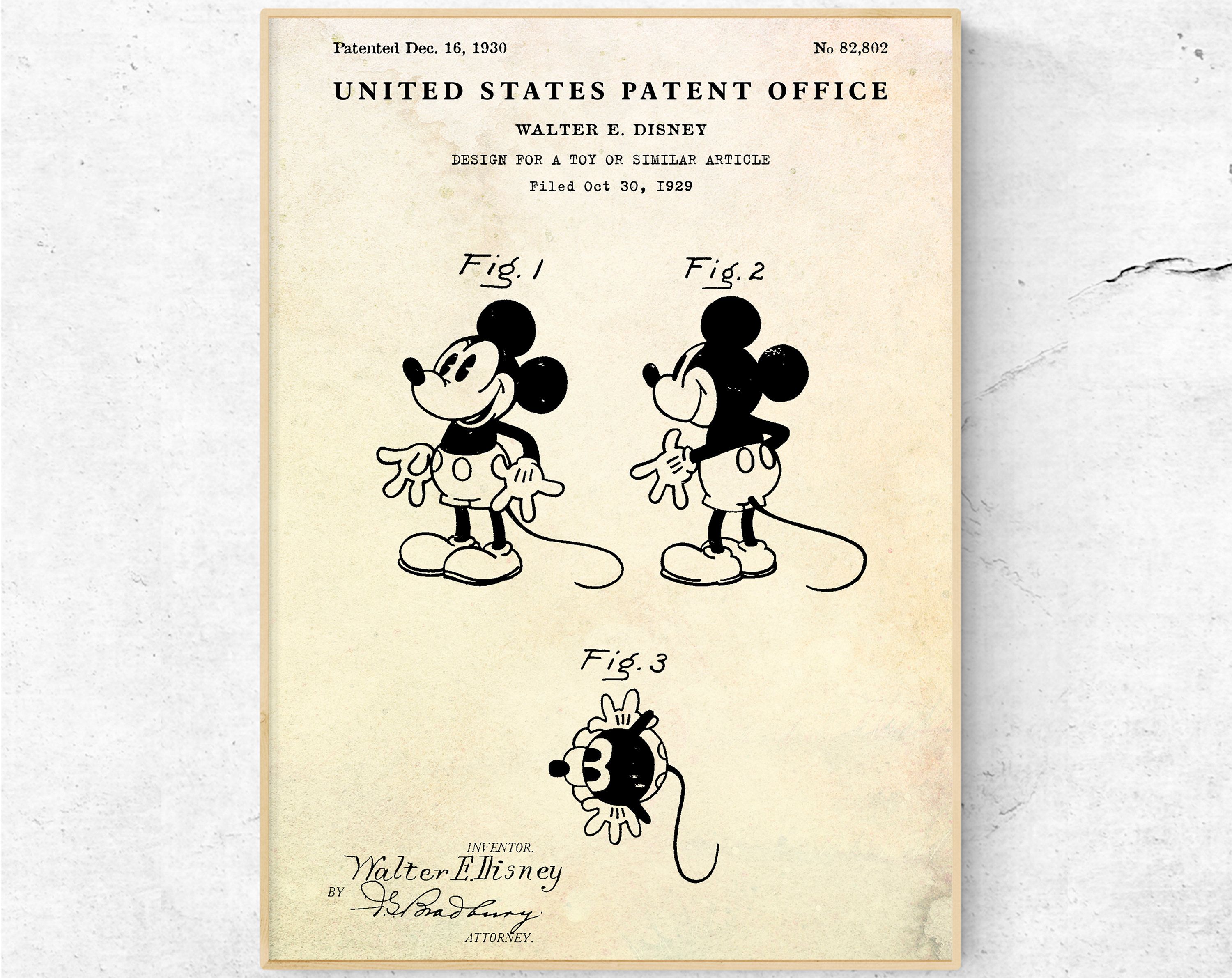 ミッキーマウス 1930年特許アートプリント、ディズニーキャラクター