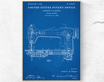 1946 Sewing Machine Patent Print, Blueprint Wall Art, Seamstress Gift, Fashion Decor